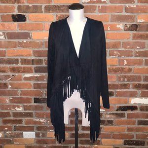 DG2 Black Faux Suede Fringe Jacket Size XS